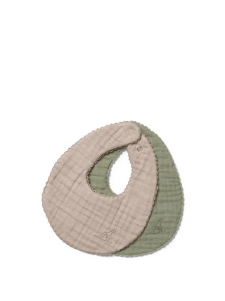 Dear April Koa Bib, 4-layer Muslin, 2-pack - Forest Green/Little Mouse