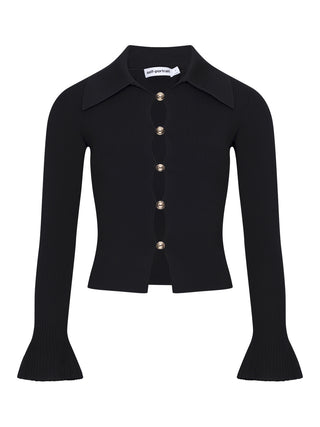 Schwarzes Strick-Top mit durchgehender Knopfleiste