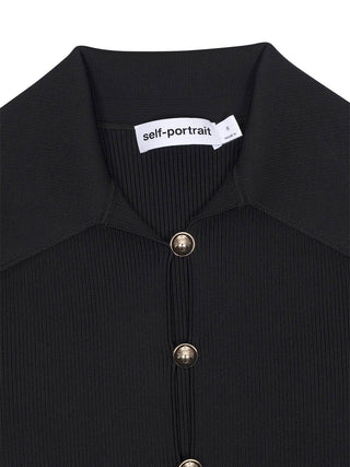 Schwarzes Strick-Top mit durchgehender Knopfleiste