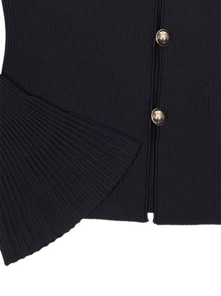 Schwarzes Strick-Top mit durchgehender Knopfleiste