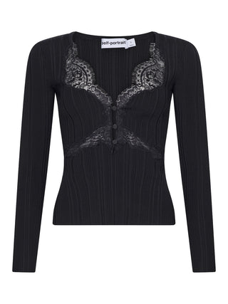 Schwarzes Stricktop mit Spitzendetails