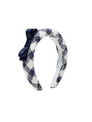 Karierter Bouclé-Haarreif - Navy