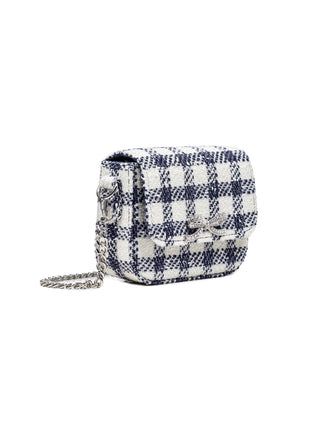 Karierte Bouclé-Tasche - Navy