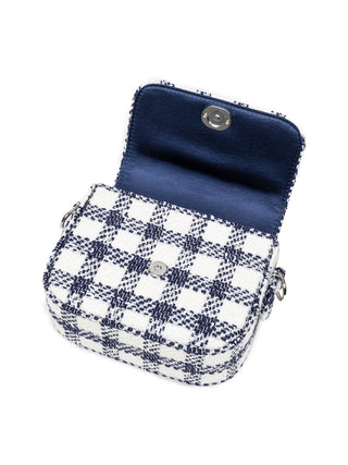 Karierte Bouclé-Tasche - Navy