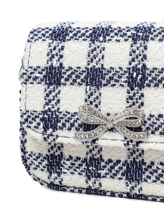 Karierte Bouclé-Tasche - Navy