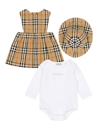 Dreiteiliges Mädchen-Geschenkset aus Baumwolle - Sand Beige