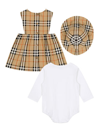 Dreiteiliges Mädchen-Geschenkset aus Baumwolle - Sand Beige