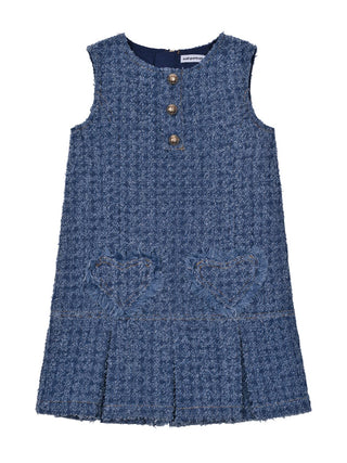 Tweedkleid aus strukturierter Baumwolle - Denimblau
