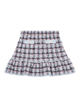 Bouclé-Strickrock mit strukturierten Streifen - Hellblau/Rosa