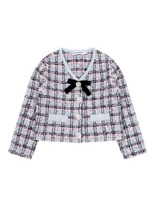 Bouclé-Strickjacke mit strukturierten Streifen - Hellblau/Rosa