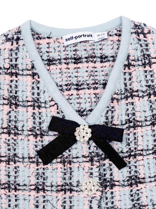 Bouclé-Strickjacke mit strukturierten Streifen - Hellblau/Rosa