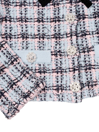 Bouclé-Strickjacke mit strukturierten Streifen - Hellblau/Rosa