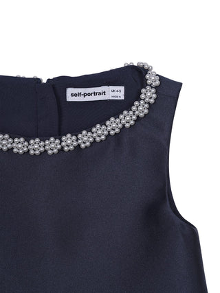 Taftkleid mit Perlenverzierung - Marineblau