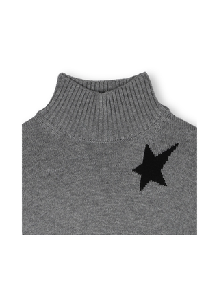 Stehkragenkleid mit Stern-Intarsie in Grau