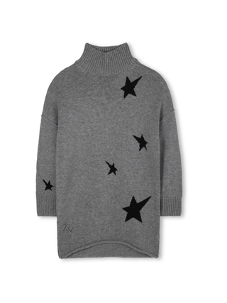 Stehkragenkleid mit Stern-Intarsie in Grau