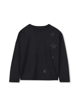 Langarm T-Shirt mit Sternen in Schwarz