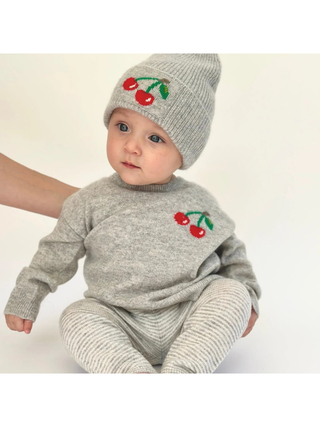 Kaschmirmütze CHERRY - Hellgrau Mélange+Mehrfarbig