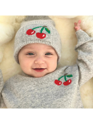 Kaschmirmütze CHERRY - Hellgrau Mélange+Mehrfarbig