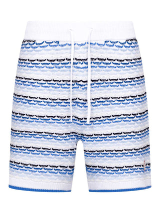 Gehäklete Shorts in Blau/Weiß