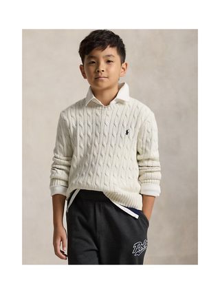 Baumwollpullover mit Zopfmuster Ecru