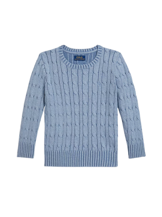 Baumwollpullover mit Zopfmuster Bleu