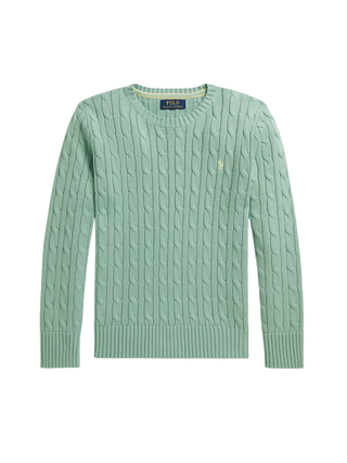 Baumwollpullover mit Zopfmuster Celadongrün