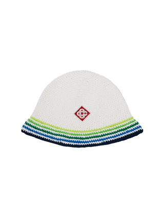 Gestreifte Häkelmütze - Weiß