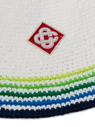 Gestreifte Häkelmütze - Weiß