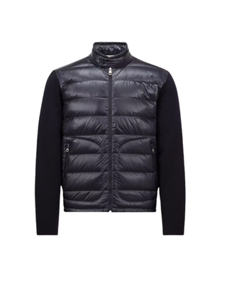 Wattierte Strickjacke aus Wolle mit Reißverschluss Schwarz