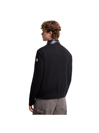 Wattierte Strickjacke aus Wolle mit Reißverschluss Schwarz