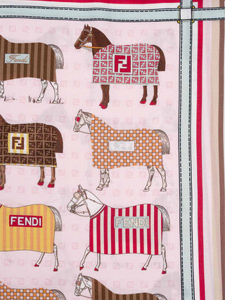 Kleid aus Baumwolle und Seide mit Pferde-Motiv - Multicolor