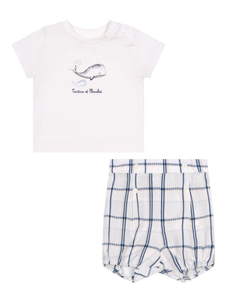 T-Shirt und Shorts im Set - Weiß/Blau