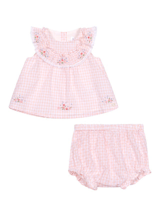 Top & Bloomer im Set mit Vichykaros und Blüten - Rosa