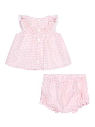 Top & Bloomer im Set mit Vichykaros und Blüten - Rosa