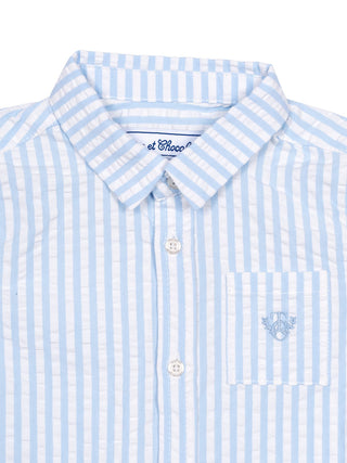 Seersucker Hemd mit Streifen - Blau/Weiß