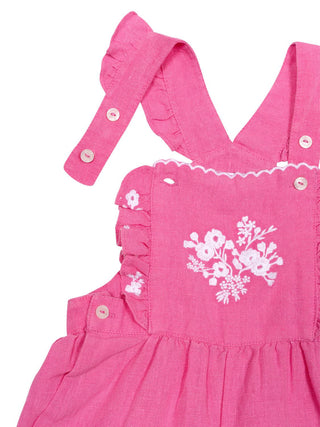 Bestickte Latzhose aus Leinen - Pink