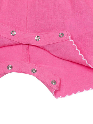 Bestickte Latzhose aus Leinen - Pink