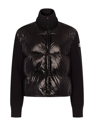 Schwarze Daunenjacke mit Strickanteil