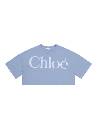Cropped-T-Shirt mit Logo - Hellblau