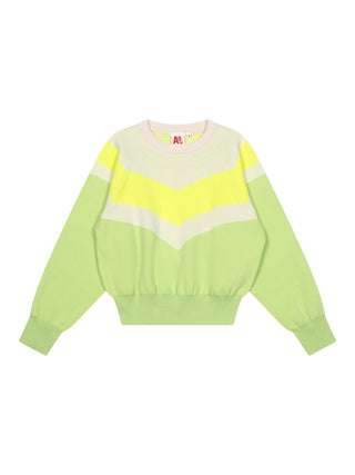 Colorblock Pullover - Hellgrün/Neon Gelb