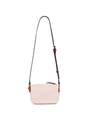 Bestickte Schultertasche aus Baumwoll-Canvas - Hellrosa