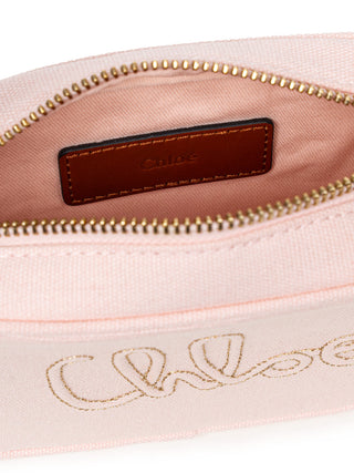 Bestickte Schultertasche aus Baumwoll-Canvas - Hellrosa