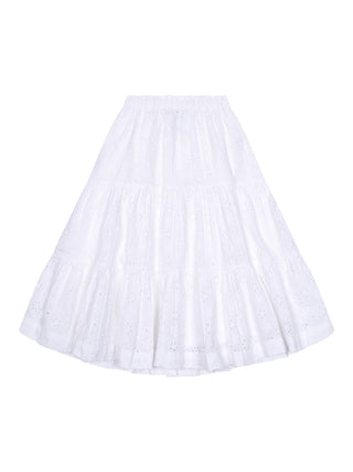 Stufenrock mit Broderie Anglaise - Weiß