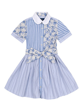 Gemustertes Hemdblusenkleid aus Baumwollpopeline - Blau