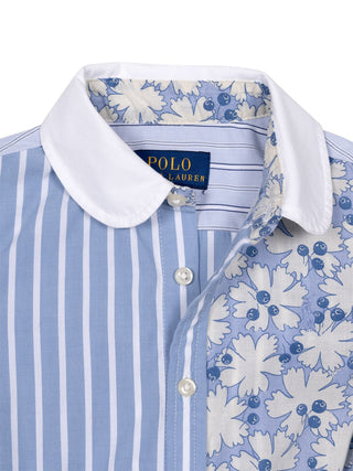 Gemustertes Hemdblusenkleid aus Baumwollpopeline - Blau