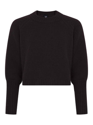 Kurzer Pullover aus Kaschmir mit Ballon-Ärmeln in Braun