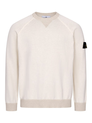 Rundhalspullover in Ivory mit Logo-Patch