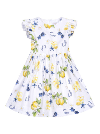 Bedrucktes Kleid mit Gürtel - Weiß