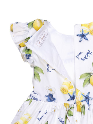 Bedrucktes Kleid mit Gürtel - Weiß