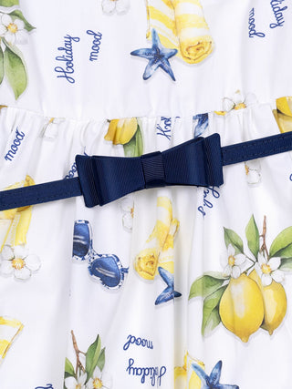 Bedrucktes Kleid mit Gürtel - Weiß